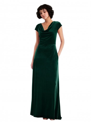 Stretch Velvet Long Cowl Neck A-Line Black Tie Evening Gown / Prom Dress / Bridesmaid Dress Sudbury