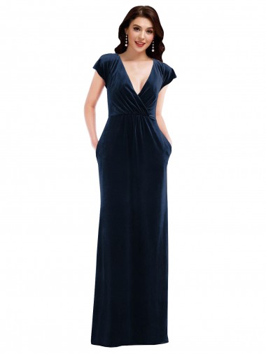 Stretch Velvet Long V-Neck A-Line Formal Dress / Bridesmaid Dress Sudbury