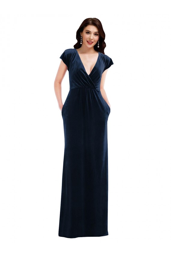 Stretch Velvet Long V-Neck A-Line Formal Dress / Bridesmaid Dress Sudbury