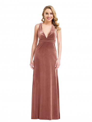Stretch Velvet Criss Cross Open Back Long V-Neck A-Line Bridesmaid Dress / Evening Dress Sudbury
