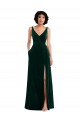 Stretch Velvet V-Back Long V-Neck Dark Green A-Line Bridesmaid Dress / Evening Dress Sudbury