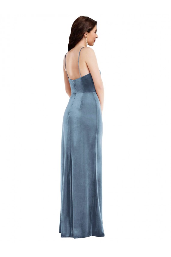 Stretch Velvet Low Back Long Spaghetti Straps Trumpet Formal Evening Gown / Prom Dress / Bridesmaid Dress Sudbury
