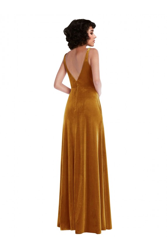 Stretch Velvet V-Back Long V-Neck Trumpet Semi Formal Evening Dress / Prom Dress / Bridesmaid Dress Sudbury