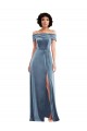 Stretch Velvet Long Off the Shoulder Dusty Blue A-Line Semi Formal Evening Dress / Prom Dress / Bridesmaid Dress Sudbury