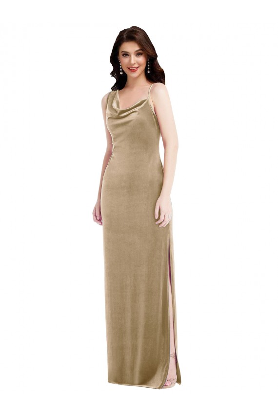 Stretch Velvet Long One Shoulder Champagne Sheath Black Tie Evening Gown / Prom Dress / Bridesmaid Dress Sudbury