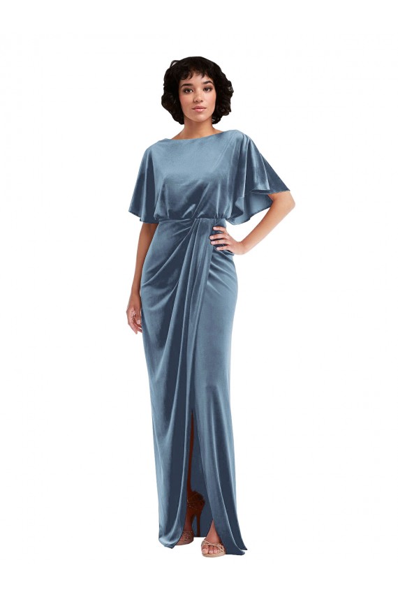 Stretch Velvet Open Back Long Sheath Semi Formal Evening Dress / Prom Dress / Bridesmaid Dress Sudbury
