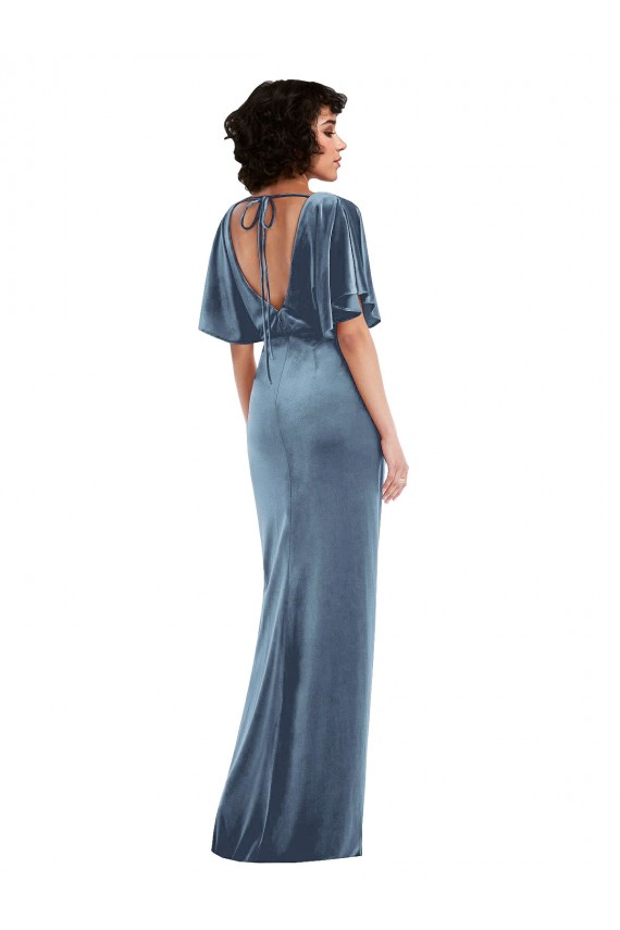 Stretch Velvet Open Back Long Sheath Semi Formal Evening Dress / Prom Dress / Bridesmaid Dress Sudbury