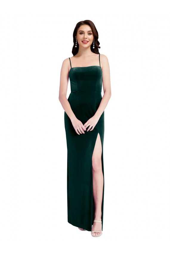 Stretch Velvet Low Back Long Spaghetti Straps Sheath Prom Dress / Bridesmaid Dress Sudbury