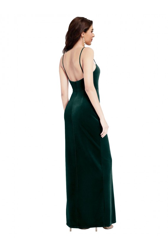 Stretch Velvet Low Back Long Spaghetti Straps Sheath Prom Dress / Bridesmaid Dress Sudbury