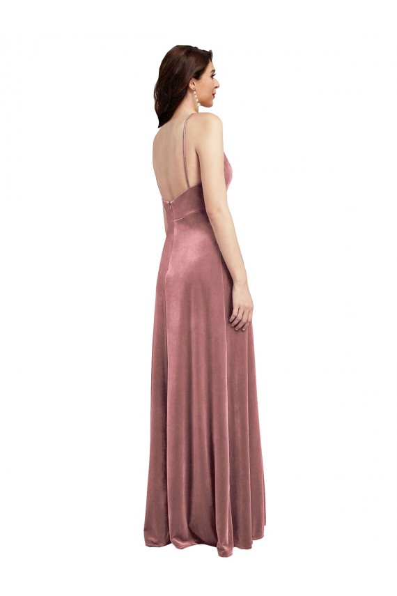 Stretch Velvet Low Back Long V-Neck Cinnamon Rose A-Line Formal Evening Gown / Prom Dress / Bridesmaid Dress Sudbury