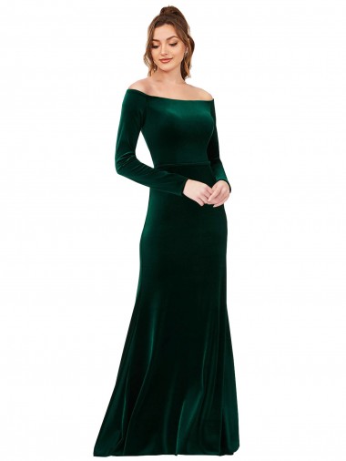 Stretch Velvet Long Off the Shoulder Sheath Formal Evening Gown / Prom Dress / Bridesmaid Dress Sudbury