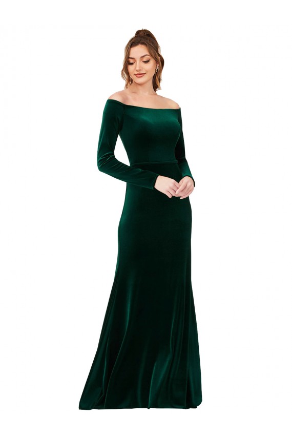 Stretch Velvet Long Off the Shoulder Sheath Formal Evening Gown / Prom Dress / Bridesmaid Dress Sudbury