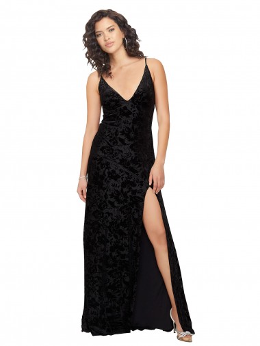 Floral Velvet & Stretch Velvet Open Back Long V-Neck Sheath Bridesmaid Dress Sudbury