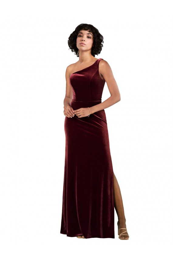 Stretch Velvet Long One Shoulder Column Formal Evening Gown / Prom Dress / Bridesmaid Dress Sudbury