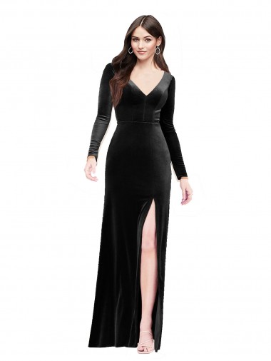 Stretch Velvet V-Back Long V-Neck Column Formal Evening Gown / Prom Dress / Bridesmaid Dress Sudbury
