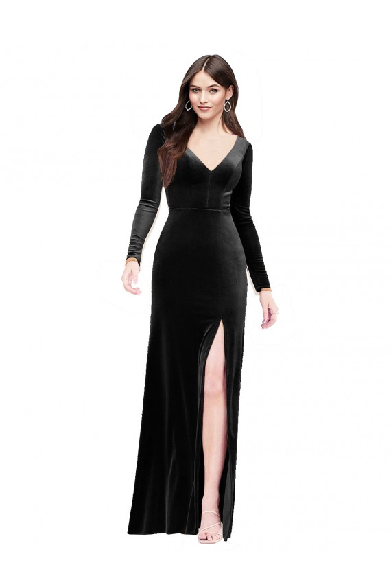 Stretch Velvet V-Back Long V-Neck Column Formal Evening Gown / Prom Dress / Bridesmaid Dress Sudbury