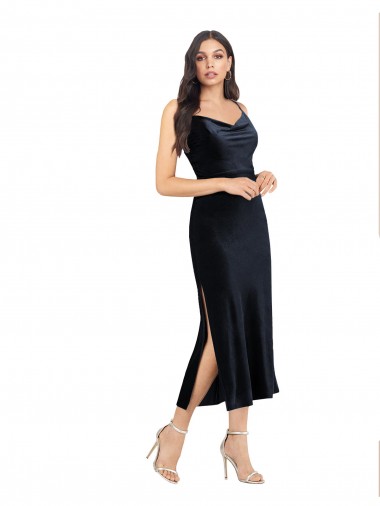 Stretch Velvet Low Back Midi Length Cowl Neck Column Formal Evening Gown / Prom Dress / Bridesmaid Dress Sudbury