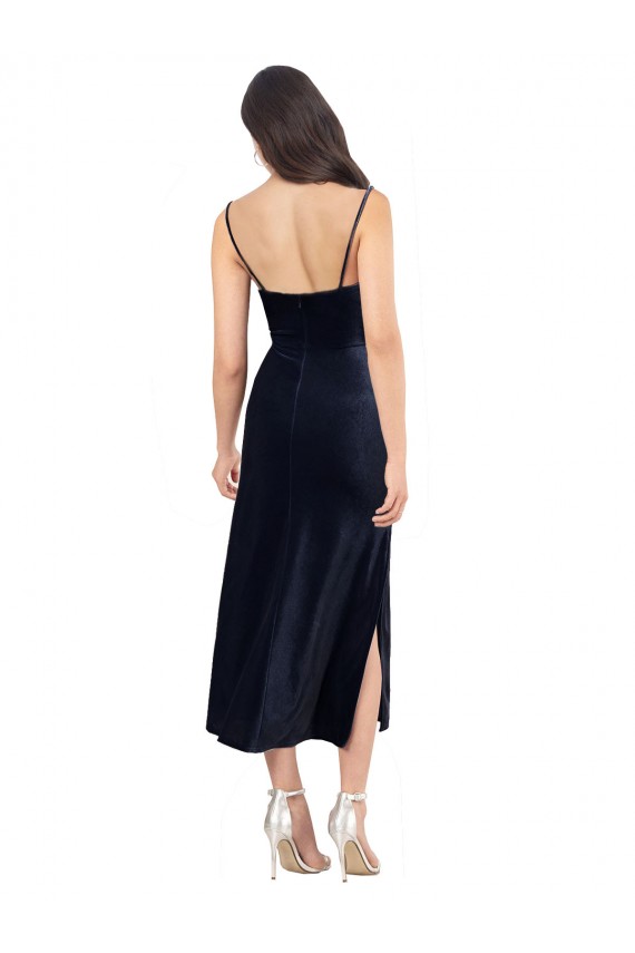 Stretch Velvet Low Back Midi Length Cowl Neck Column Formal Evening Gown / Prom Dress / Bridesmaid Dress Sudbury