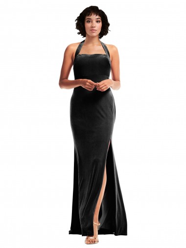 Stretch Velvet Low Back Long Halter Neck Mermaid Formal Evening Gown / Prom Dress / Bridesmaid Dress Sudbury