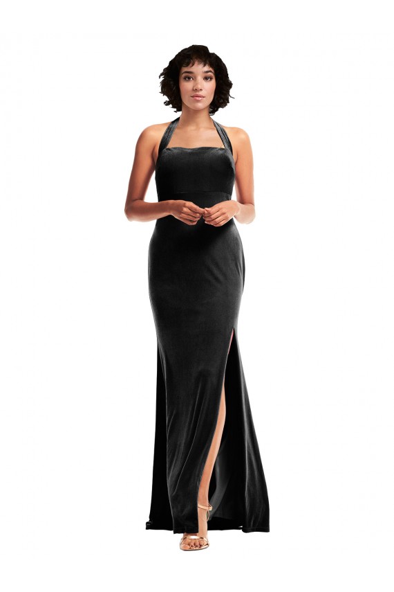 Stretch Velvet Low Back Long Halter Neck Mermaid Formal Evening Gown / Prom Dress / Bridesmaid Dress Sudbury
