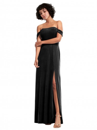 Stretch Velvet Long Off the Shoulder Black A-Line Formal Evening Gown / Prom Dress / Bridesmaid Dress Sudbury