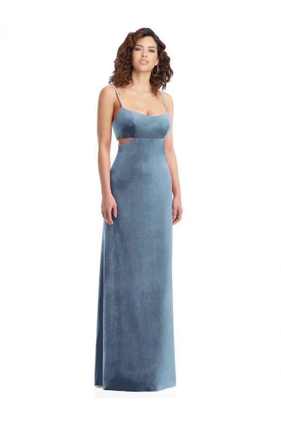 Stretch Velvet Low Back Long Square Neck Sheath Formal Evening Gown / Prom Dress / Bridesmaid Dress Sudbury