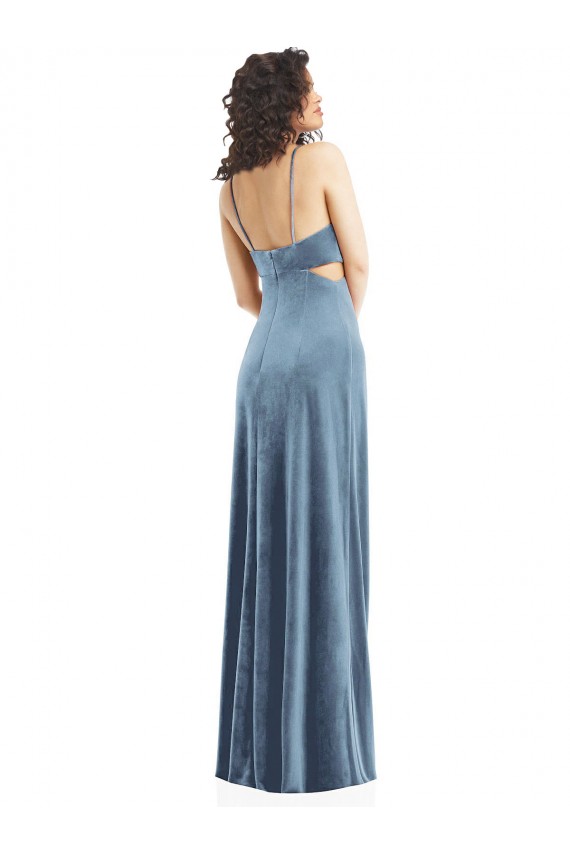 Stretch Velvet Low Back Long Square Neck Sheath Formal Evening Gown / Prom Dress / Bridesmaid Dress Sudbury