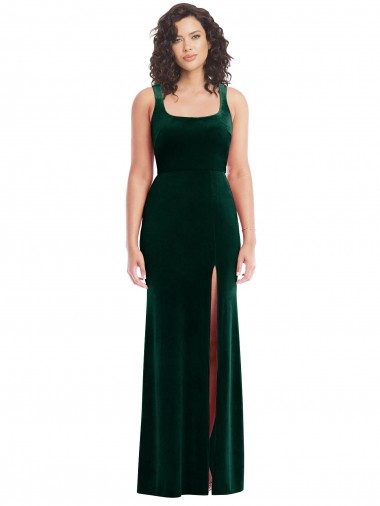 Stretch Velvet Long Square Neck Trumpet Semi Formal Evening Dress / Prom Dress / Bridesmaid Dress Sudbury