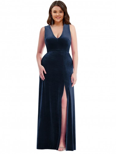 Stretch Velvet Long V-Neck Sheath Formal Plus Size Evening Gown / Prom Dress / Bridesmaid Dress Sudbury