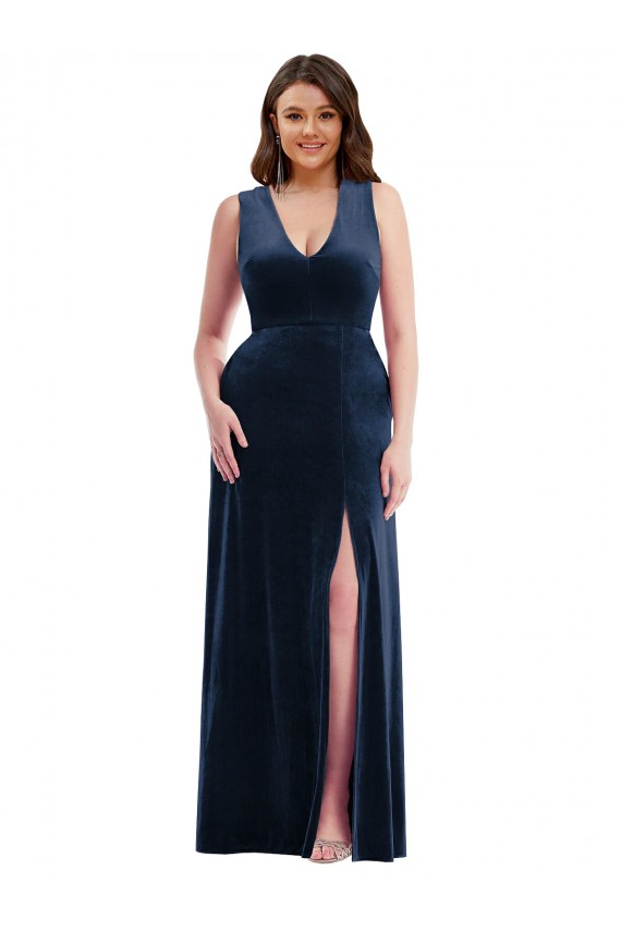 Stretch Velvet Long V-Neck Sheath Formal Plus Size Evening Gown / Prom Dress / Bridesmaid Dress Sudbury