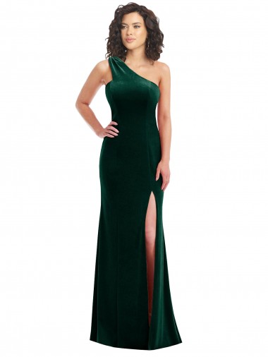 Stretch Velvet Long One Shoulder Trumpet Black Tie Prom Dress / Bridesmaid Dress Sudbury
