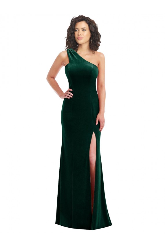 Stretch Velvet Long One Shoulder Trumpet Black Tie Prom Dress / Bridesmaid Dress Sudbury