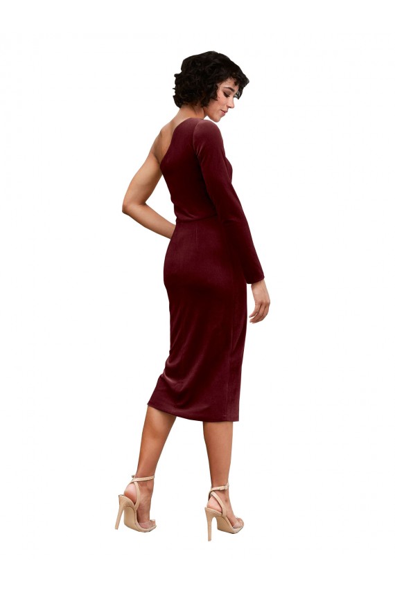 Stretch Velvet Midi Length One Shoulder A-Line Black Tie Prom Dress / Bridesmaid Dress Sudbury