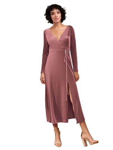 Stretch Velvet Midi Length V-Neck A-Line Black Tie Prom Dress / Bridesmaid Dress Sudbury