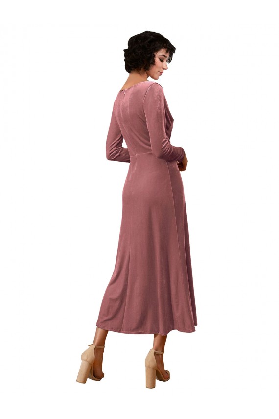 Stretch Velvet Midi Length V-Neck A-Line Black Tie Prom Dress / Bridesmaid Dress Sudbury