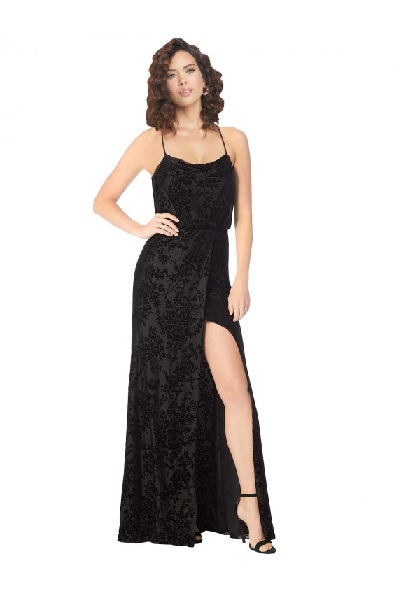 Floral Velvet & Stretch Velvet Criss Cross Back Long Spaghetti Straps A-Line Bridesmaid Dress Sudbury