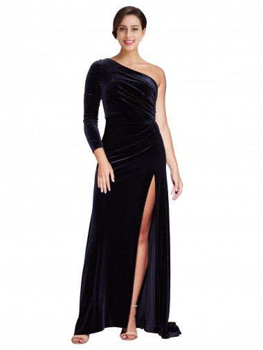 Stretch Velvet Sweep Train One Shoulder A-Line Formal Evening Gown / Prom Dress / Bridesmaid Dress Sudbury
