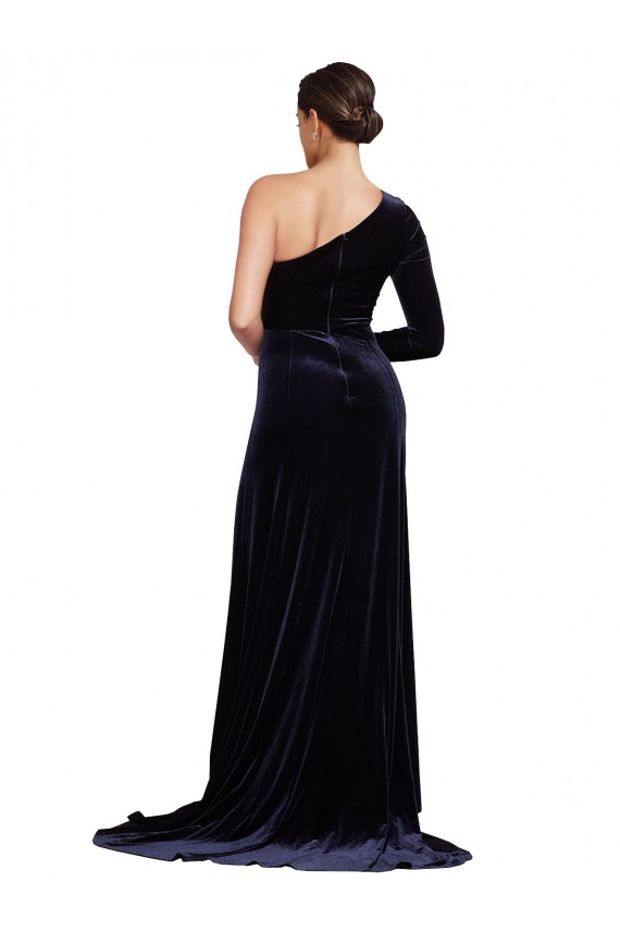 Stretch Velvet Sweep Train One Shoulder A-Line Formal Evening Gown / Prom Dress / Bridesmaid Dress Sudbury