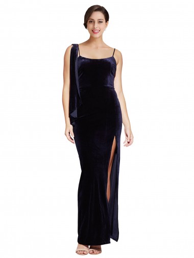 Stretch Velvet Low Back Long Spaghetti Straps Sheath Formal Evening Gown / Prom Dress / Bridesmaid Dress Sudbury