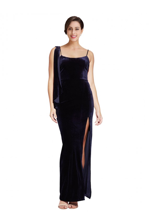Stretch Velvet Low Back Long Spaghetti Straps Sheath Formal Evening Gown / Prom Dress / Bridesmaid Dress Sudbury