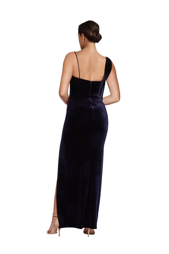 Stretch Velvet Low Back Long Spaghetti Straps Sheath Formal Evening Gown / Prom Dress / Bridesmaid Dress Sudbury