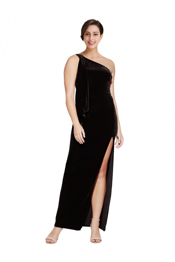 Stretch Velvet Long One Shoulder Sheath Formal Evening Gown / Prom Dress / Bridesmaid Dress Sudbury