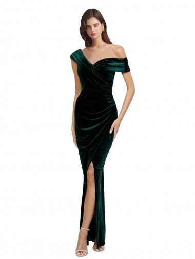 Stretch Velvet Long Off the Shoulder Sheath High Low Evening Gown / Prom Dress / Bridesmaid Dress Sudbury
