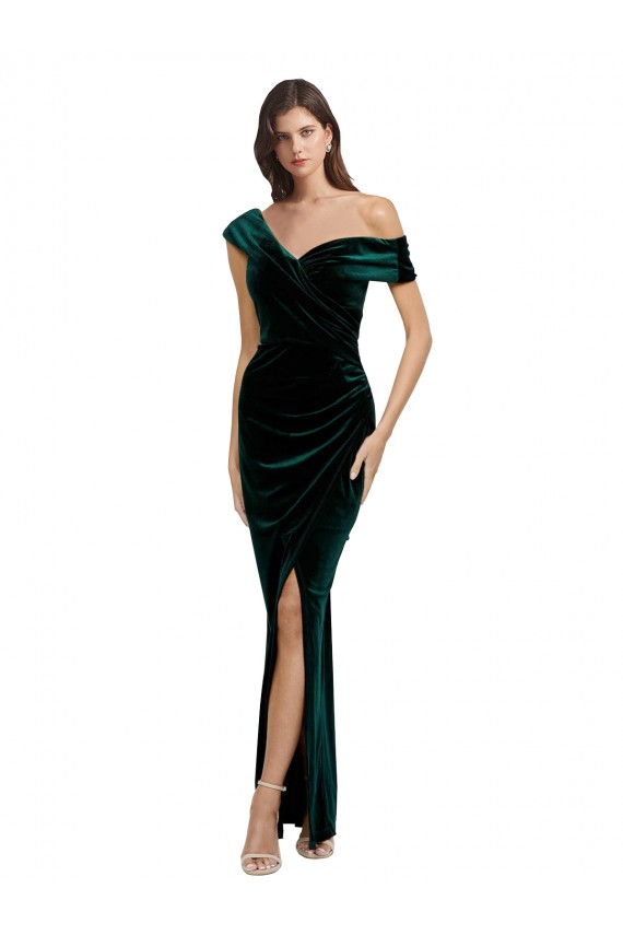 Stretch Velvet Long Off the Shoulder Sheath High Low Evening Gown / Prom Dress / Bridesmaid Dress Sudbury