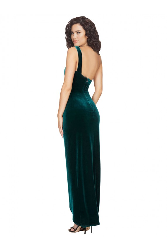 Stretch Velvet Low Back Long One Shoulder Sheath High Low Evening Gown / Prom Dress / Bridesmaid Dress Sudbury