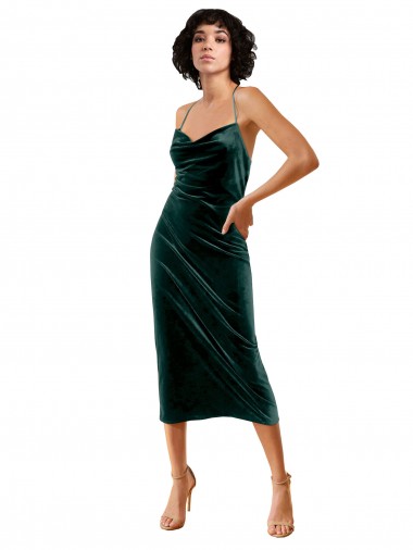 Stretch Velvet Criss Cross Open Back Midi Length Spaghetti Straps Sheath Formal Dress / Bridesmaid Dress Sudbury