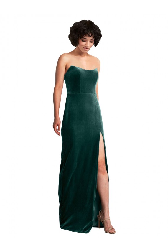 Stretch Velvet Low Back Long Strapless Sheath Black Tie Evening Gown / Prom Dress / Bridesmaid Dress Sudbury