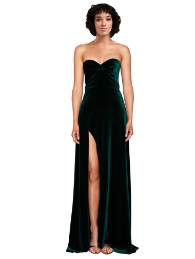 Stretch Velvet Low Back Sweep Train Sweetheart A-Line Semi Formal Evening Dress / Prom Dress / Bridesmaid Dress Sudbury