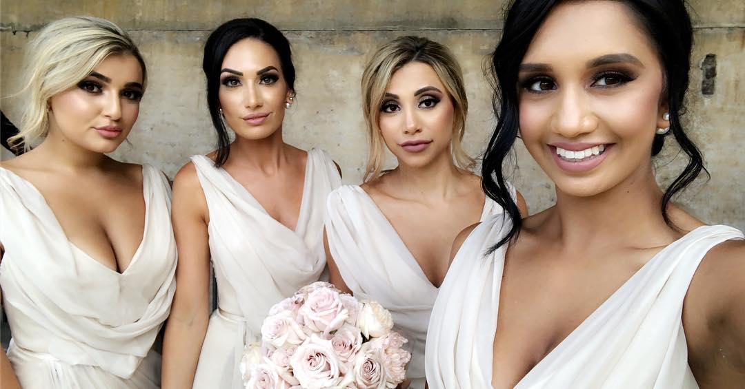 Full Length Luxe Chiffon Long Champagne bridesmaid dresses Sudbury with Sexy High Slit and Front Ruffles